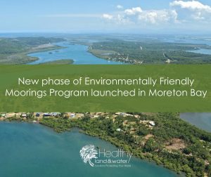 Aerial photo of Moreton Bay promoting the new phas of Environmentally Friendly Moorings Program