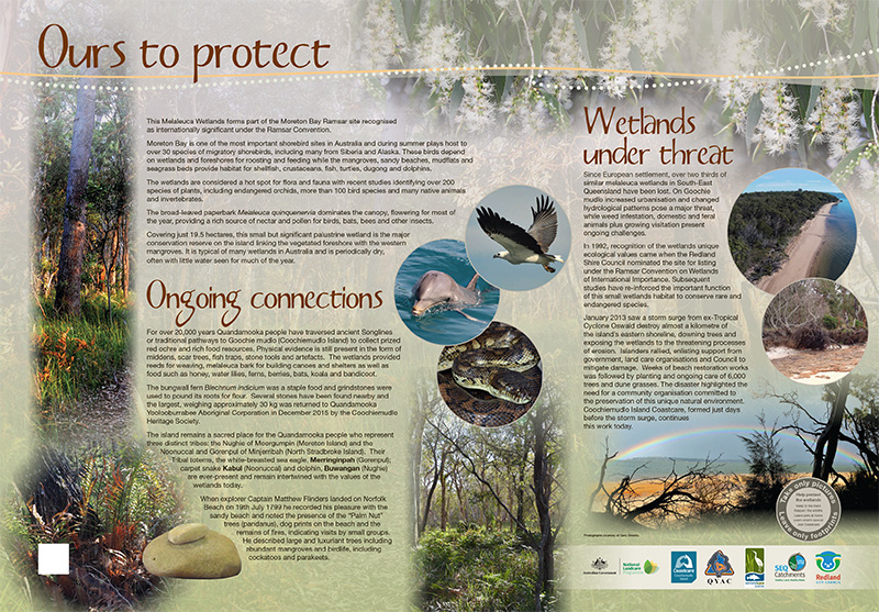 Ours to protect - interpretative signage on Coochiemudlo Island about the environment.