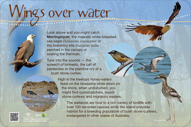 Wings over water - interpretative signage on Coochiemudlo Island about the environment.